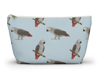 African Grey Parrot Pouch, Pencil Case, Bird Custom Teacher Pencil Pouch, Bridesmaid Cosmetic Bag, Parrot Zipper Makeup Bag, Accessory Pouch