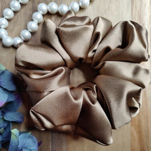 XL Satin Scrunchie Mocha/Bronze-Neutral/Gift Scrunchie/Handmade/Bridesmaid Gift/Oversized