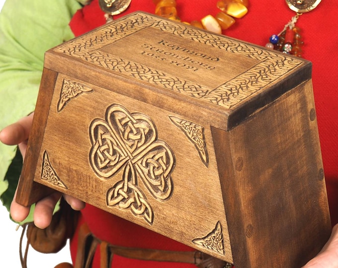 Small personalised urn Wooden For Human Ashes, Wooden Memorial Box, Hand Carved, Keepsake Urns, Cremation Boxes For Burial, Celtic pagan