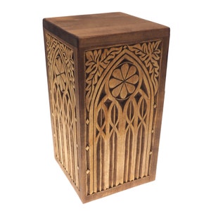 Personalized Wood Urn For Human Ashes, Wooden Memorial Box, Carved Keepsake Cremation Urns, Cremation Boxes For Burial Medieval Gothic style