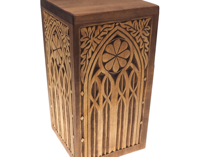 Personalized Wood Urn For Human Ashes, Wooden Memorial Box, Carved Keepsake Cremation Urns, Cremation Boxes For Burial Medieval Gothic style