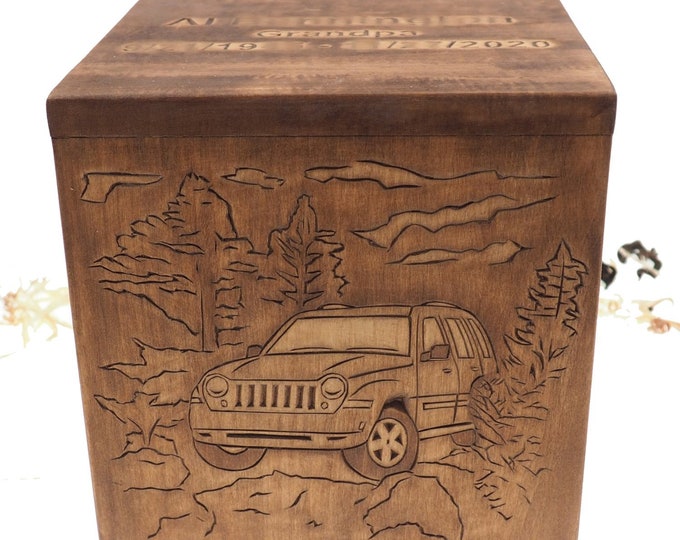 Square Personalized Wood Urn For Human Ashes, Wooden Memorial Box, Carved Keepsake Cremation Urns, Cremation Boxes For Burial