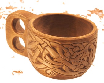 Viking Kuksa, Intricately carved, Viking style, wooden mug. kuksa Lisbjerg (Denmark), best man gift, SCA, Larp, medieval replica, historical