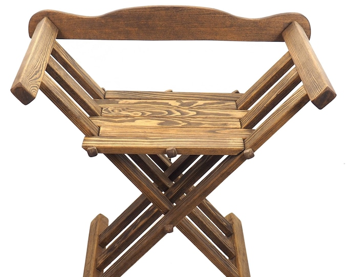 Old dark oak color Wooden medieval viking folding chair with back support, Personalized color