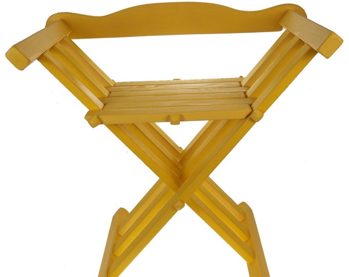 Personalized color (yellow) Wooden medieval viking folding chair with back support, Historical furniture, SCA, LARP, camping gear