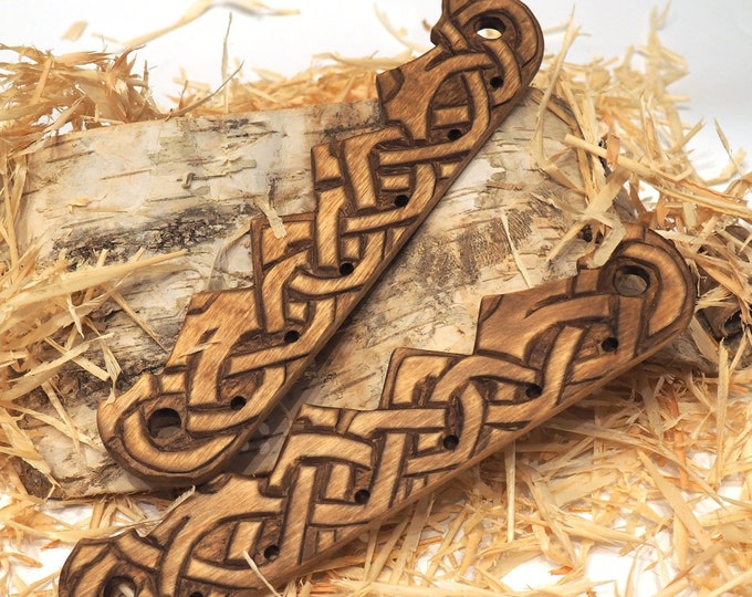 Viking bag handles, wooden, birka orgins. Reenactment. Sutton Hoo pattern.