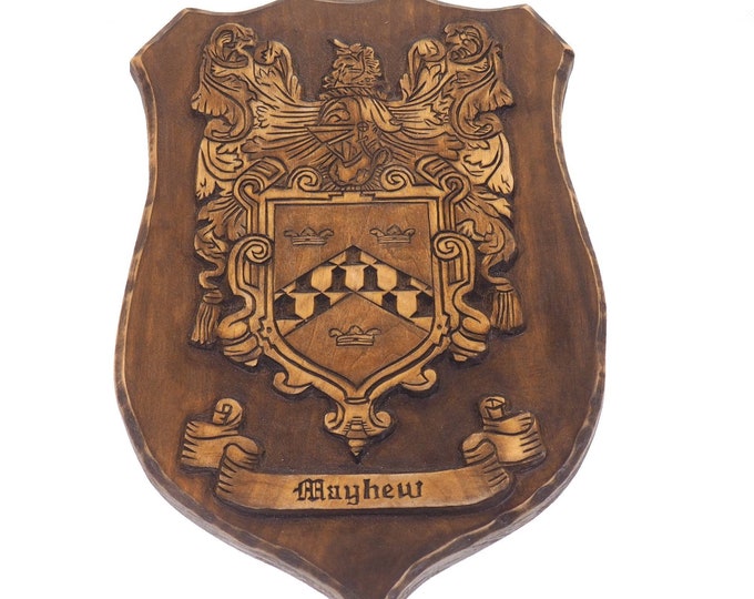 Personalized Family Crest, Hand Carved, Coat of Arms, Custom, Family Shield, Wooden Emblem, Wedding Wood Art, Heraldic, Woodcraft