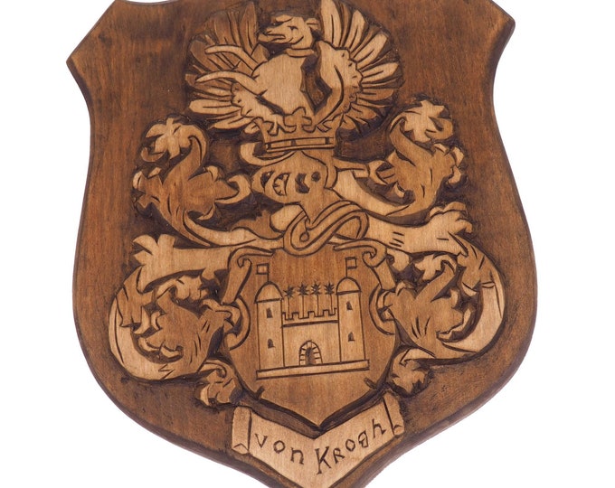 Personalized Family Crest, Hand Carved, Coat of Arms, Custom, Family Shield, Wooden Emblem, Wedding Wood Art, Heraldic, Woodcraft