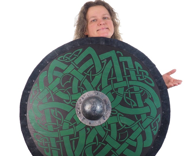 Personalized Green Dragon Viking Shield Pattern, 30 inch, Norsman shield, Wall decor, Larp and reenactment, SCA ready, black shield