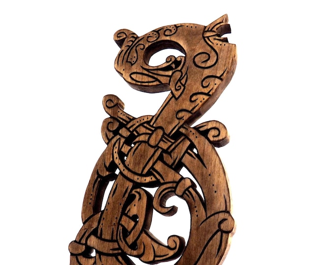 Wooden Hand Carved Dragon,  Ringerike Style, personalized, Dragon wall carving, viking wall decor, viking room decoration, viking art, norse