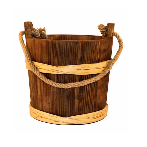 3 Litre Wooden Bucket With Rope Handle