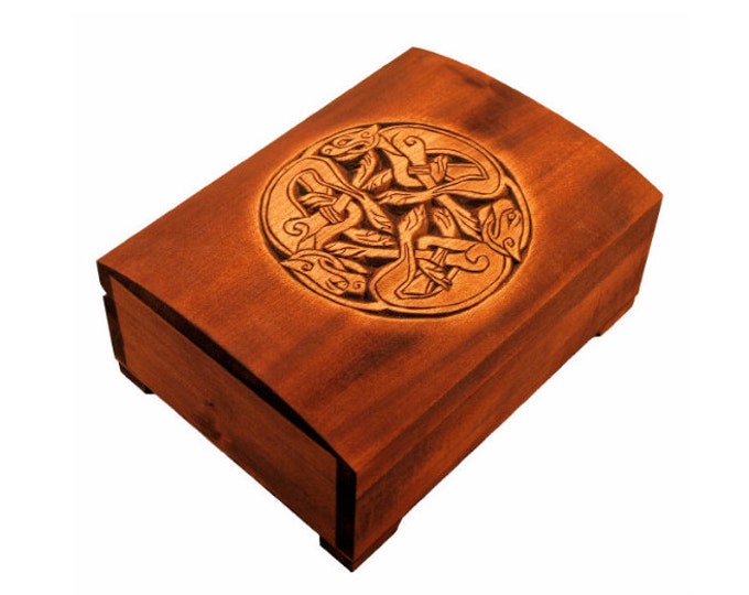 Wooden historical jewelry box with Celtic Ornament from Book of Kells