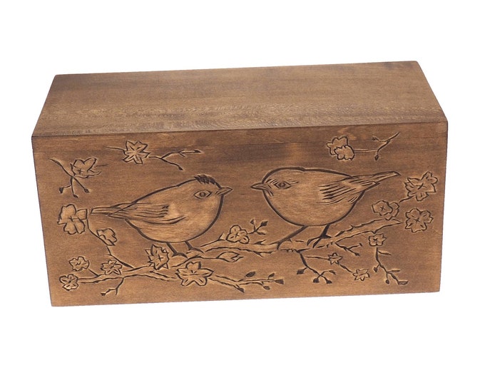 Double  Wood Urn Personalized For Human Ashes, Bird pattern Memorial Box Carved ,  hand carved
