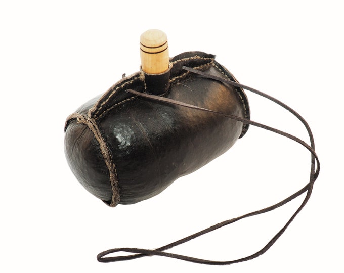 Large hand crafted authentic medieval wine skin with wooden stopper leather flask bladder ALL NATURAL Witcher