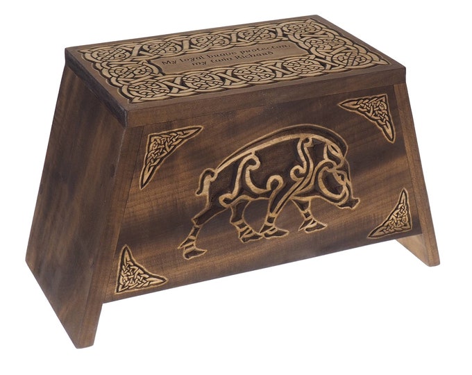 Viking Personalized Wood Urn with Celtic boar,  Memorial Box Carved , Keepsake Cremation Urns, Cremation Boxes For Burial, Celtic, pagan