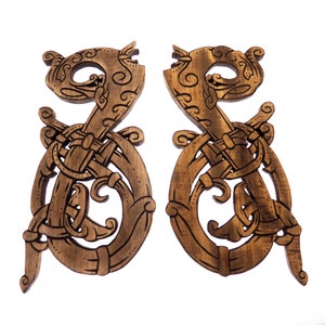 Wooden Hand Carved Dragons,  Ringerike Style, personalized, Double set, viking wall decor, viking room decoration, viking art, norse