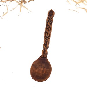 Wooden Hand Carved Spoon, Medieval Spoon, viking pattern,Wood Cutlery, Medieval Kitchen, Dining Appliances,Celtic pattern, SCA, personalized image 3