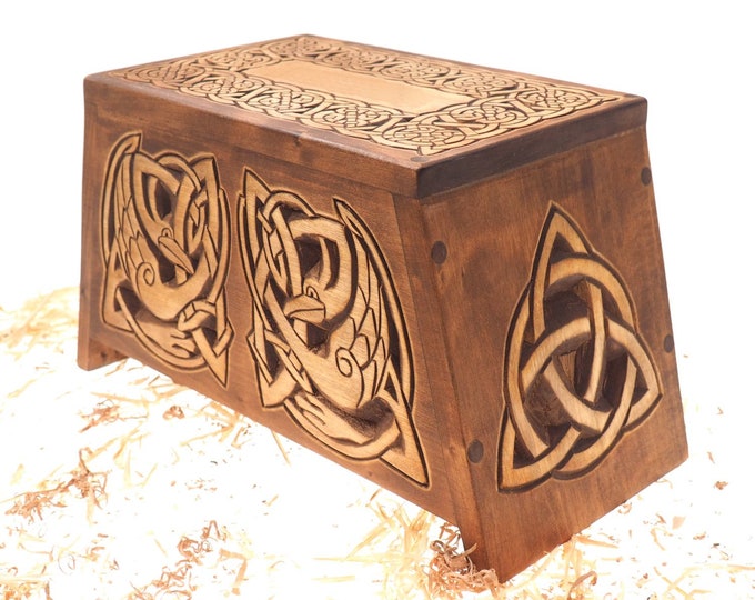 Celtic Wooden Urn For Human Ashes,  Memorial , Hand Carved, Keepsake urn, Cremation  Burial, pagan