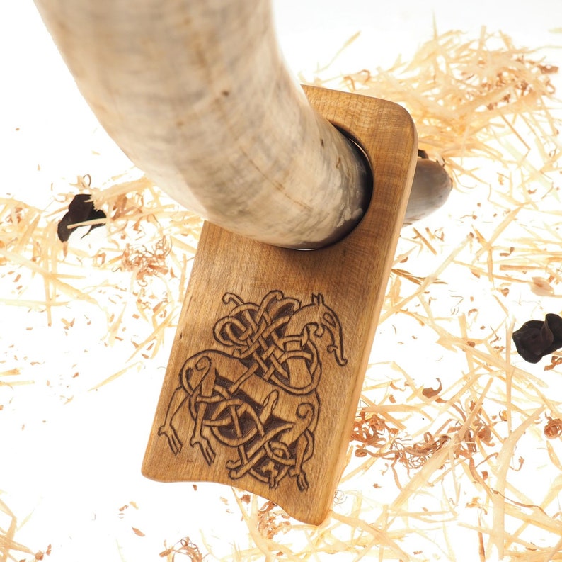 Wood Drinking Horn Holder With Urnes Deer Norway Hand Etsy