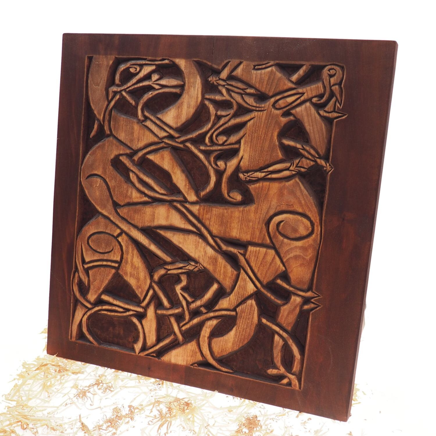 Viking hand pyrography wood art with authentic Viking design (handmade  chunky statement piece)