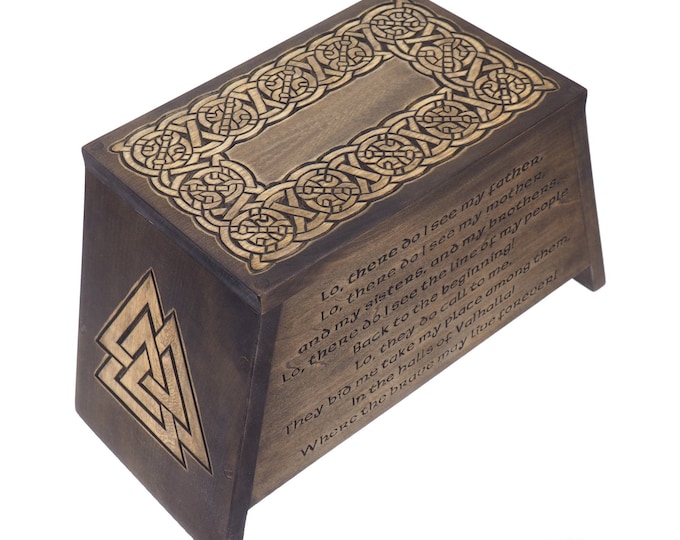 Ebony Viking Personalized Wood Urn with Viking prayer, Wooden Memorial Box Carved , Keepsake, Cremation, Cremation Boxes For Burial,  pagan