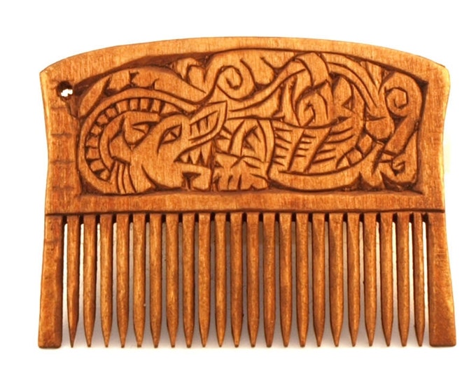 Viking Wooden Comb with a dragon