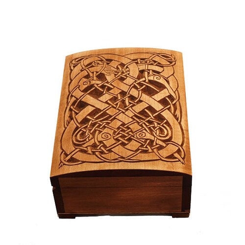 Wooden historical jewelry box with Urnes Dragons