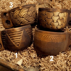 Intricately carved wooden cup viking style kuksa
