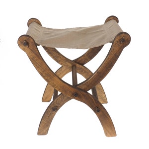 Medium Wooden Folding Stool, Oak finish, Medieval stool, Viking, Larp and SCA, reenactment, camping gear, folding chair, historical bench