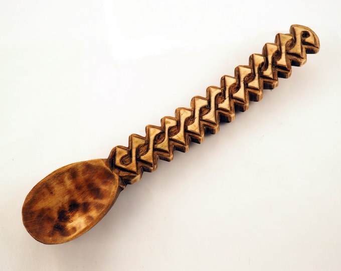 Wooden Hand Carved Spoon in early medieval pattern