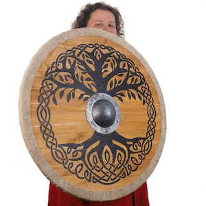 Personalized Big Tree of Life  Viking Shield Pattern, Norsman shield, Wall decor, Larp and reenactment, SCA ready, black shield