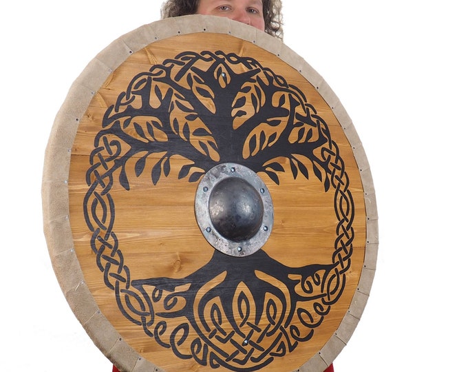 Personalized Big Tree of Life  Viking Shield Pattern, Norsman shield, Wall decor, Larp and reenactment, SCA ready, black shield