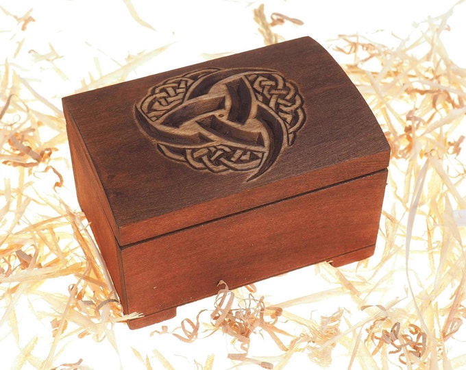 Triple Horn of Odin Wooden historical jewelry box,  keepsake box, hand carved, Asatru, pagan, viking, personalized Scandinavian, Witchcraft,