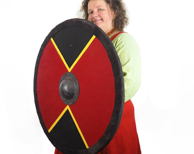 Red and Black Viking Shield Pattern, Norsman shield, Wall decor, Larp and reenactment, SCA ready, black shield