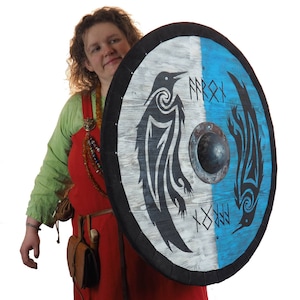 Double Ravens Personalized Viking Shield, Norsman shield, Wall decor, Larp and reenactment, SCA ready, black shield, Valhalla pattern
