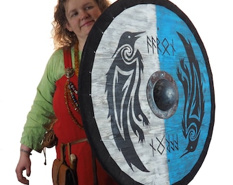 Double Ravens Personalized Viking Shield, Norseman shield, Wall decor, Larp and reenactment, SCA  Valhalla