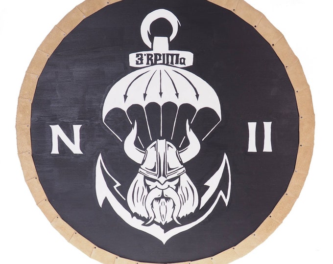 Personalized Military Viking Shield Pattern, 30 inch, Norsman shield, Wall decor, Larp and reenactment, SCA ready, black shield