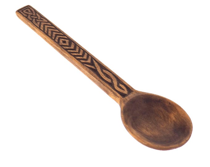 Wooden Hand Carved Spoon, Medieval Spoon, viking pattern,Wood Cutlery, Medieval Kitchen, Dining Appliances,Celtic pattern, SCA, personalized