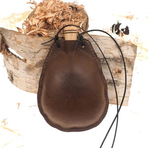 Egg shape Waterskin, 17 oz ,Natural water bottle, for bear and wine, brown leather canteen, 0,5 liter viking,  gift for him and her