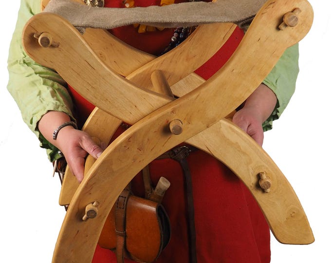 Tiny  Wooden Folding Stool, bright oak , Medieval Viking, Larp, SCA, reenactment, camping, historical bench