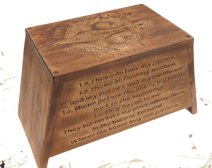 Viking Personalized Wood Urn For  Ashes, Wooden Memorial Box Carved , Keepsake Cremations,  Burial, pagan