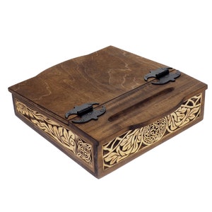 Caixa de escritório medieval esculpida à mão personalizada, mesa de madeira, local de escritor esculpido à mão, equipamento medieval, SCA, LARP, renovação e fantasia
