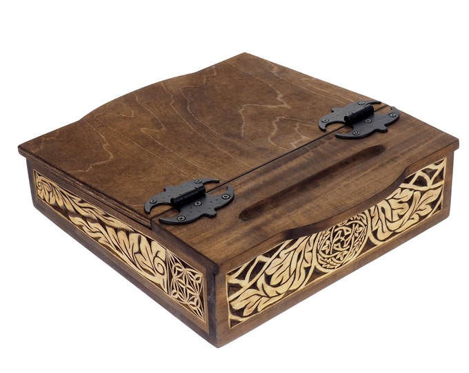 Personalized Hand carved medieval bureau box, wooden desk,  hand carved writer place, medieval, SCA, LARP, reneaccment and fantasy equipment