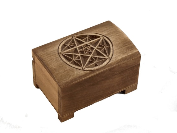 7 Pentagram Wood Carved Box Crystal Box 5 Point Star Flowers Hand Carved Storage Box Jewelry Box
