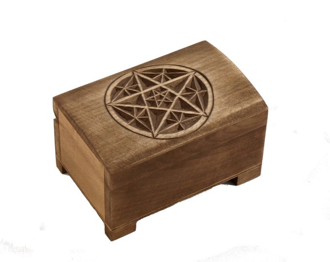 wooden jewelry box with hand carved pentagram