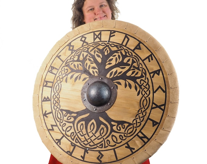 Personalized Big Tree of Life Viking Shield Pattern, Norsman shield, Wall decor, Larp and reenactment, SCA ready, black shield