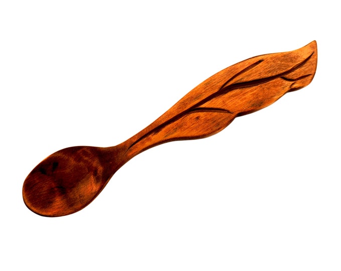 Wooden Hand Carved Spoon in Leaf pattern