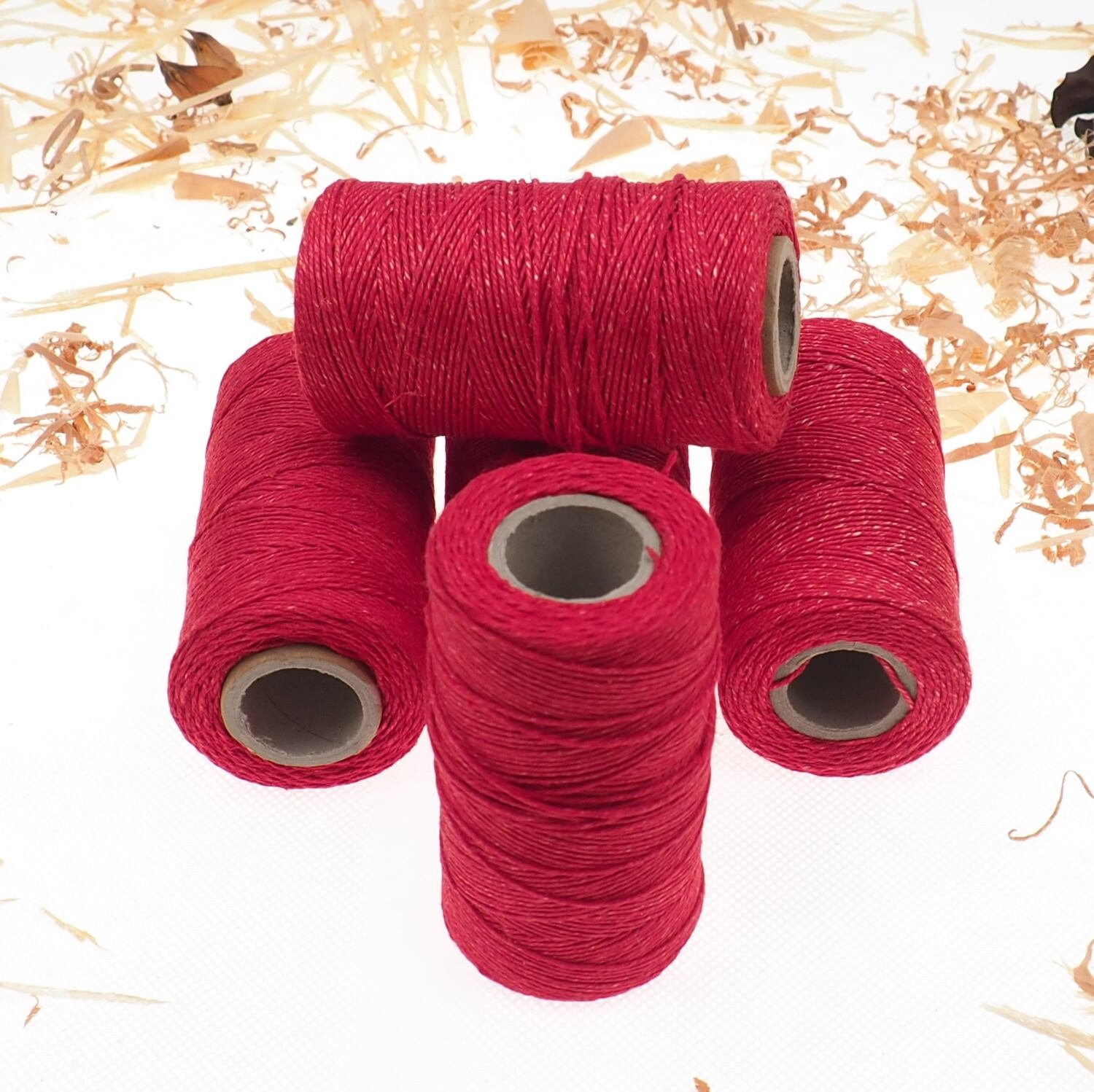 RED Linen Thread, Unwaxed Red Linen String , Warp Thread Thickness of 1mm /  3ply 100grams 210 Yards 190 Metres, Linen Sewing Thread 