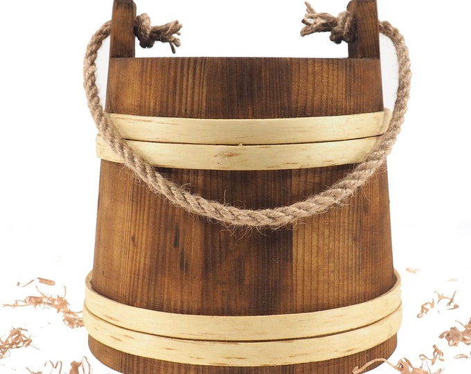 3 Litre Bucket With Rope Handle narrow at the top, wide at the bottom, viking, medieval, country,  handmade, witcher, 0,79 gallon