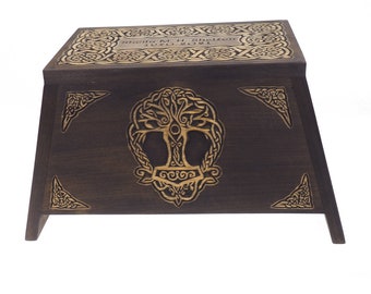 Urna in legno personalizzata vichinga e pagana per ceneri umane, scatola commemorativa, intagliata a mano, ricordo funerario